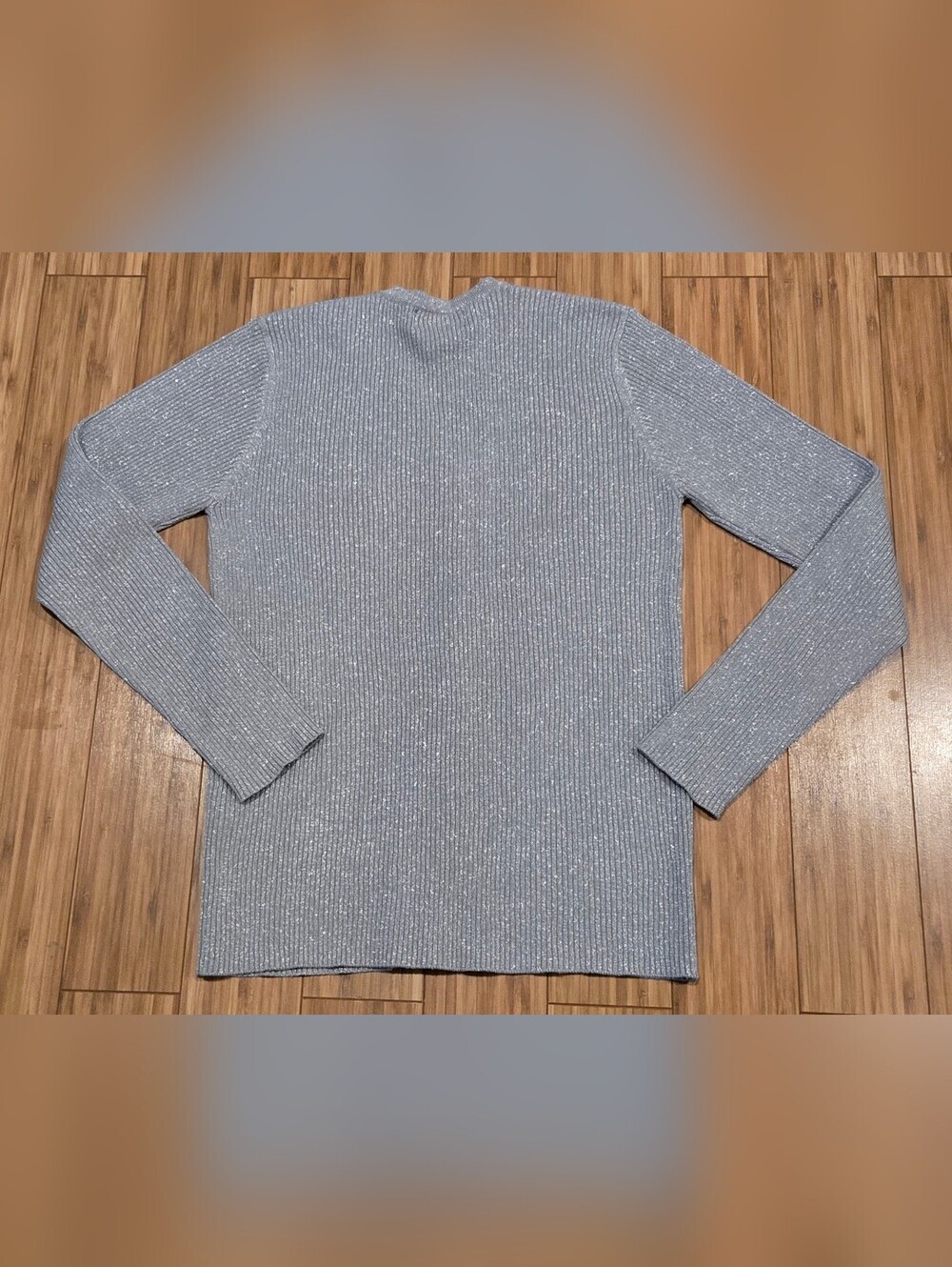 Style & Co Silver-Gray Ribbed Button Cardigan Sweater With Sparkles - Picture 7 of 8